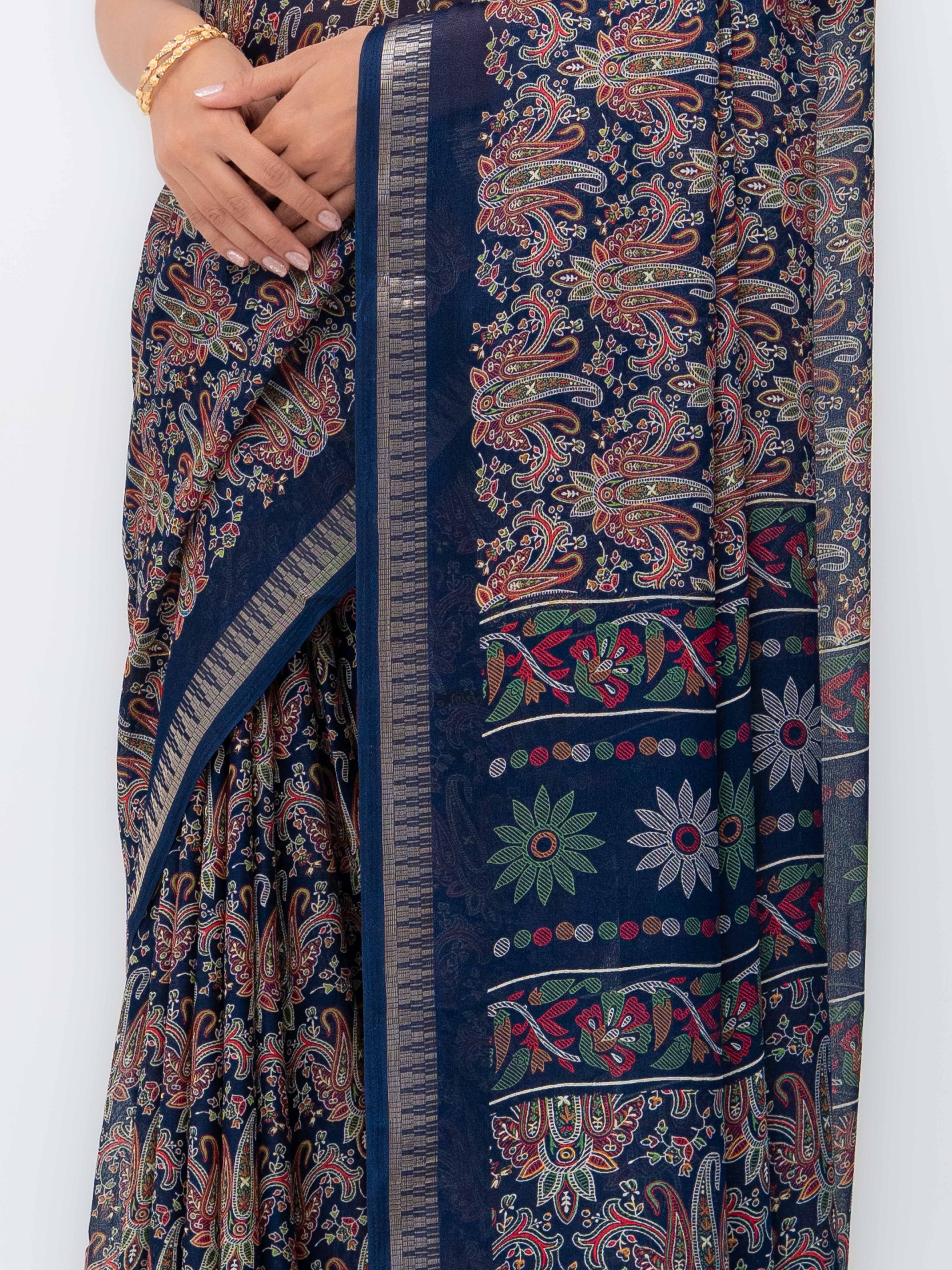 Navy Blue Soft Georgette Saree