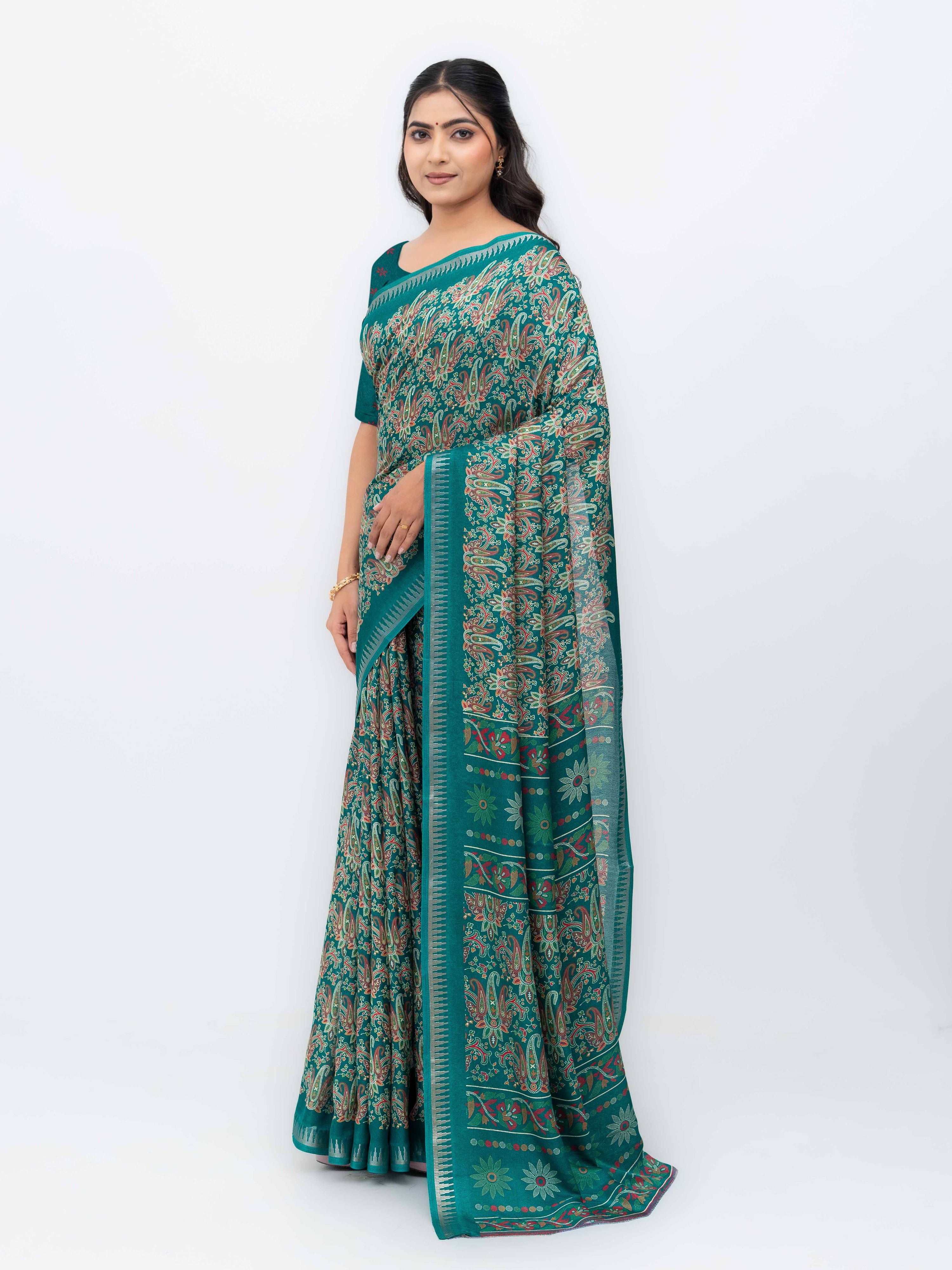 Teal Soft Georgette Saree