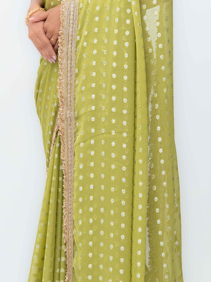 Lime Green Chiffon Georgette Saree