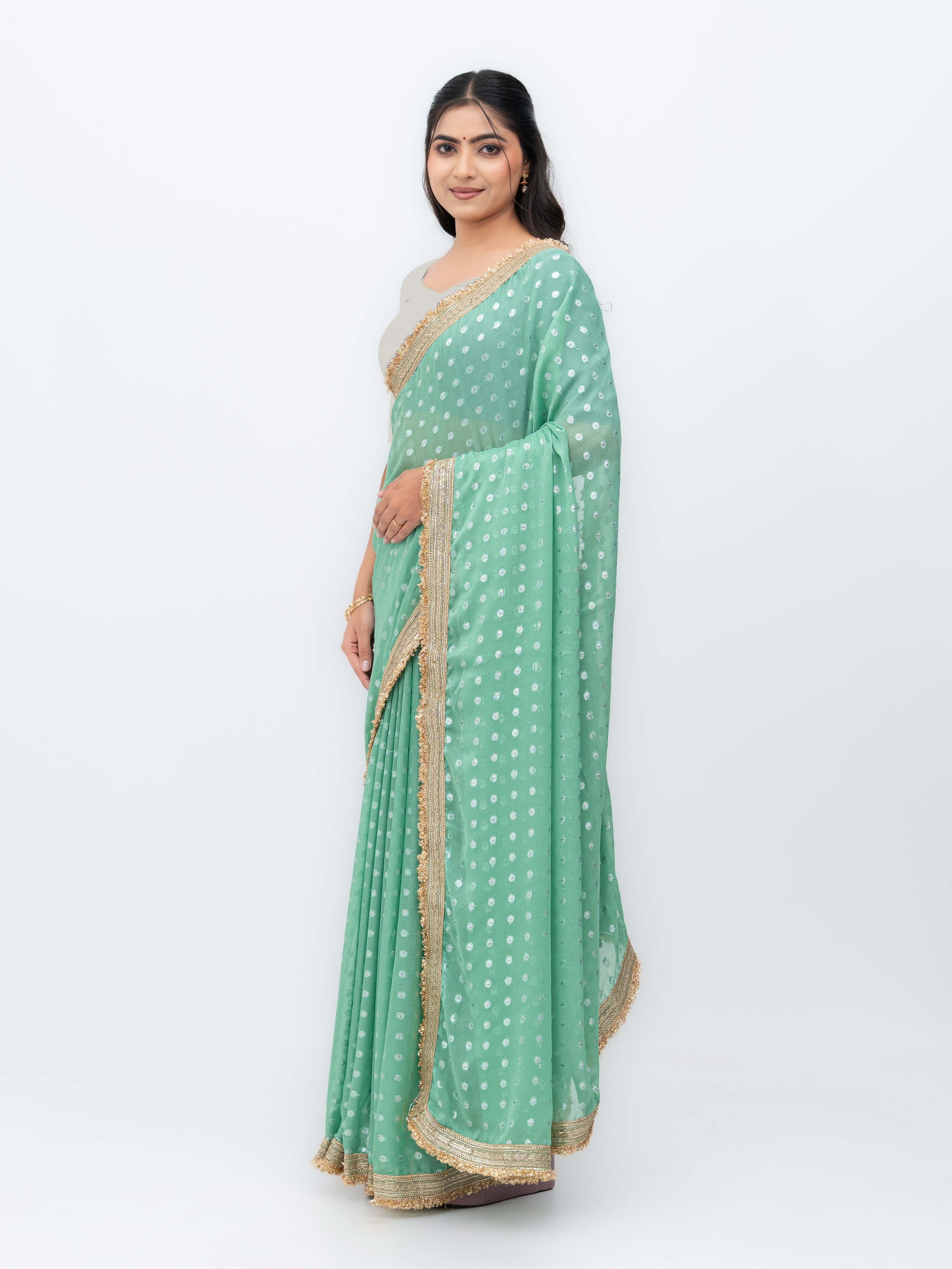 Sage Green Chiffon Georgette Butti Print  Saree