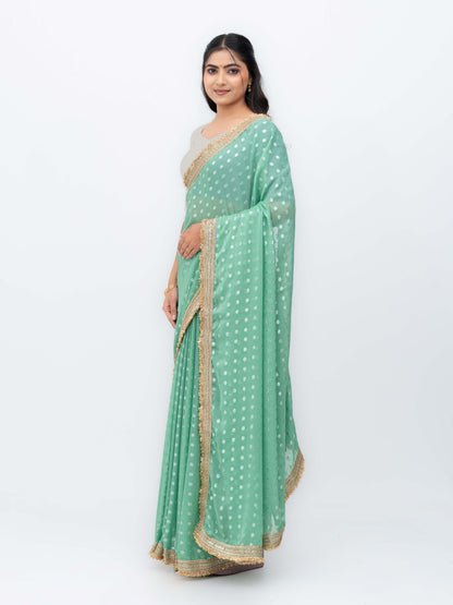 Sage Green Chiffon Georgette Butti Print  Saree
