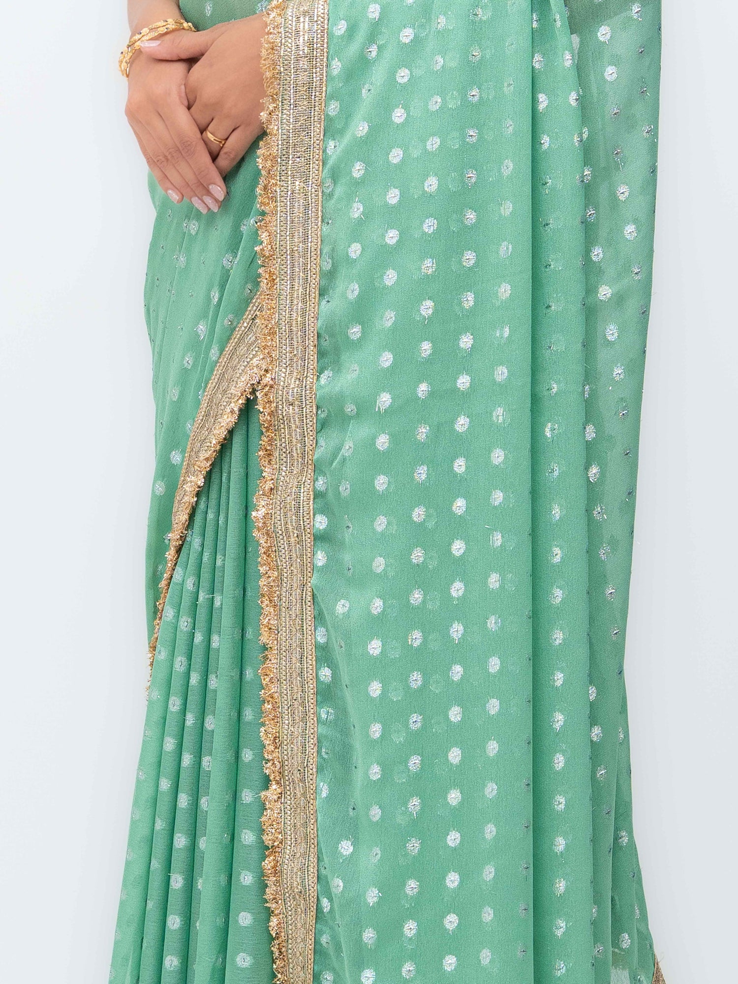 Sage Green Chiffon Georgette Butti Print  Saree