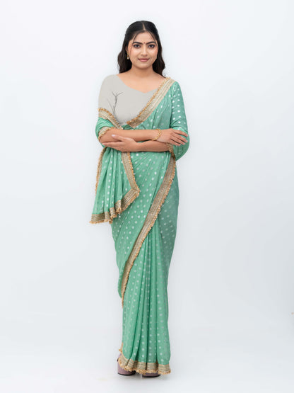 Sage Green Chiffon Georgette Butti Print  Saree