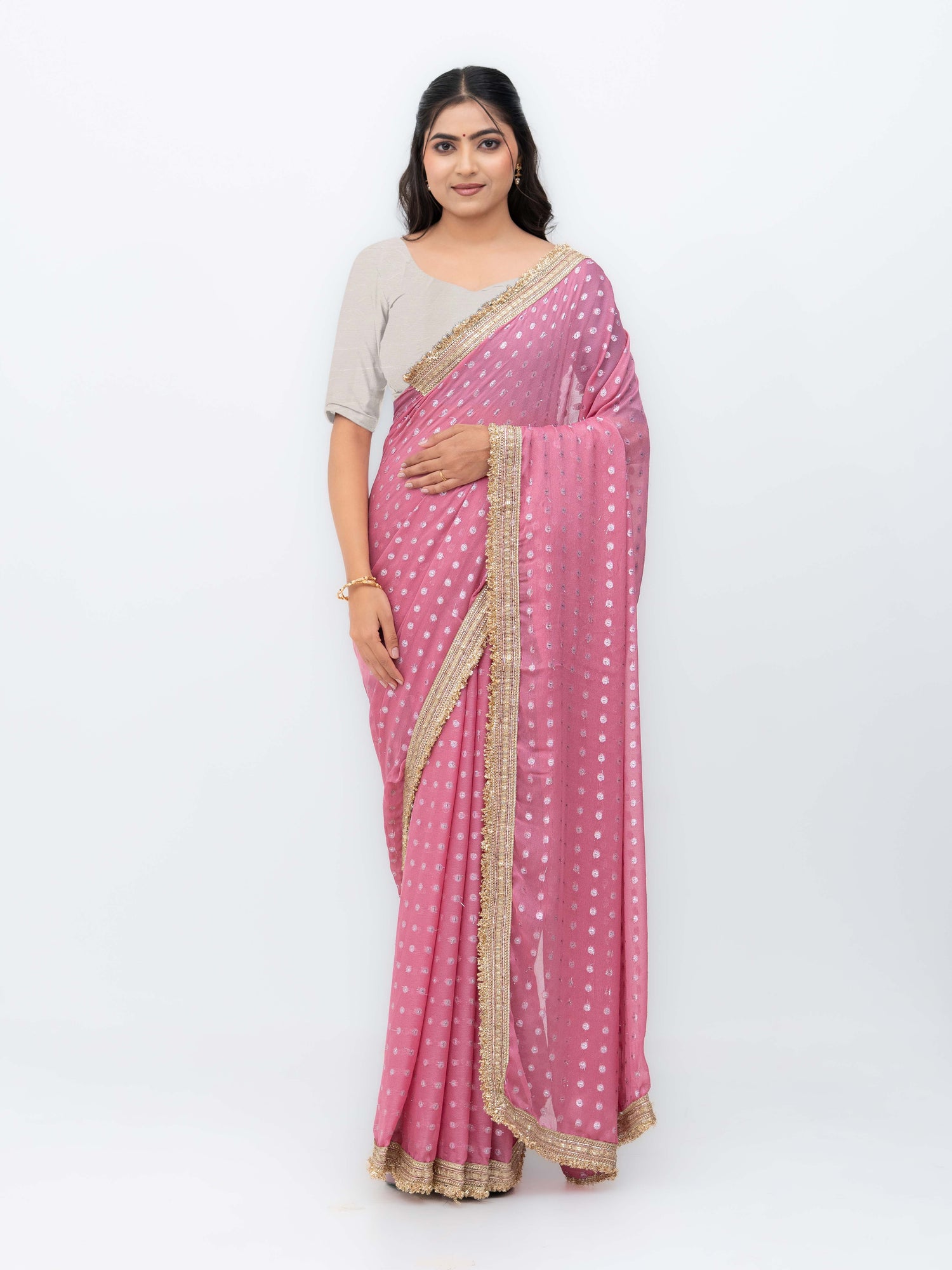 Pink Chiffon Georgette Butti Print  Saree