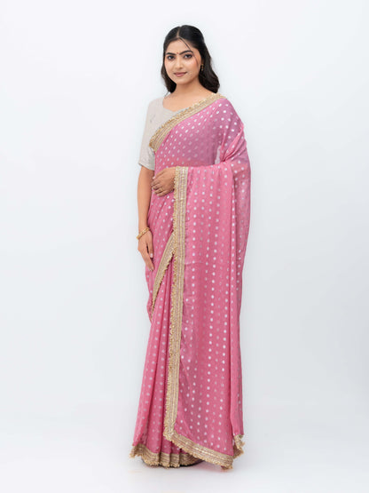 Pink Chiffon Georgette Butti Print  Saree