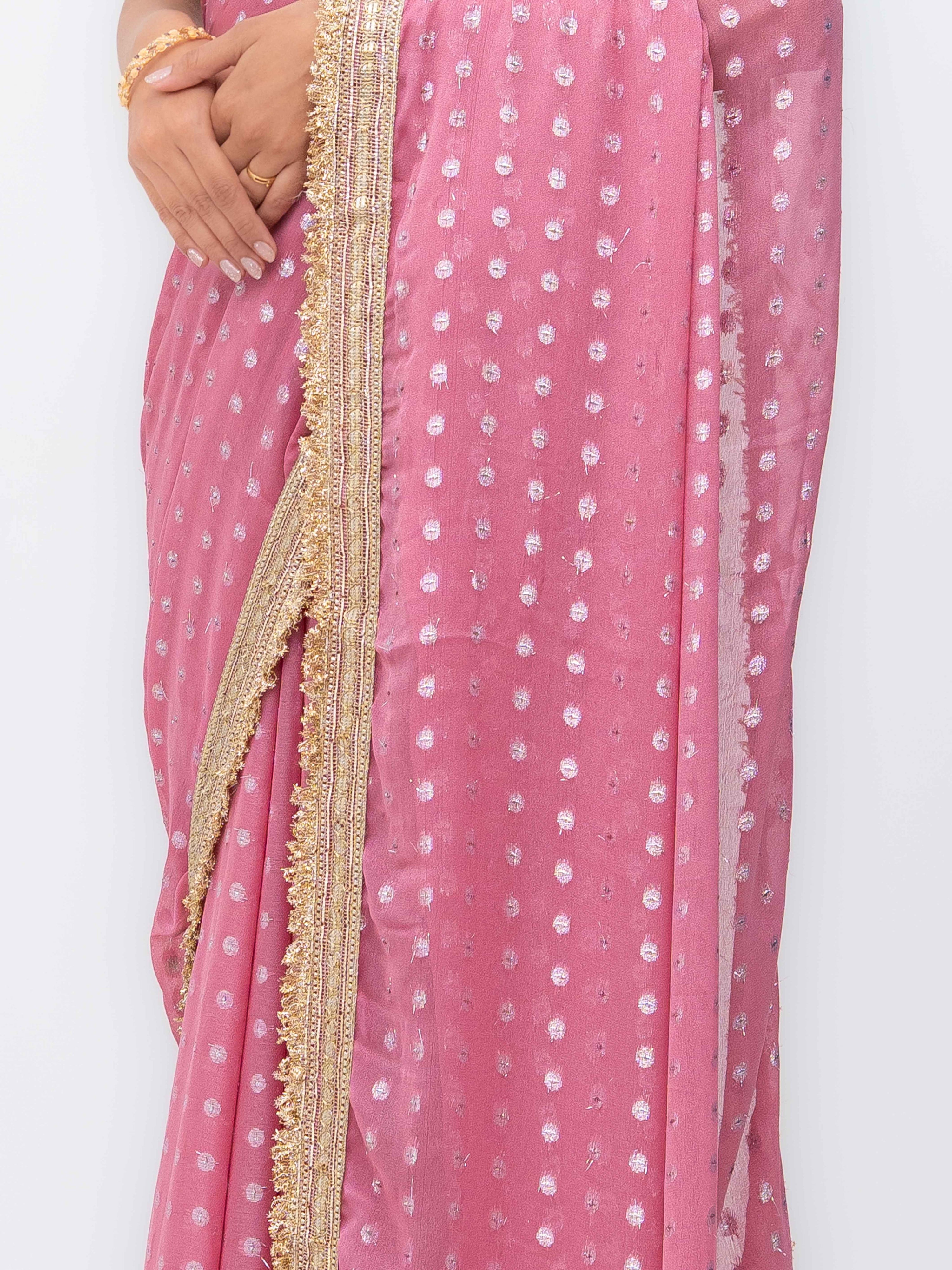 Pink Chiffon Georgette Butti Print  Saree