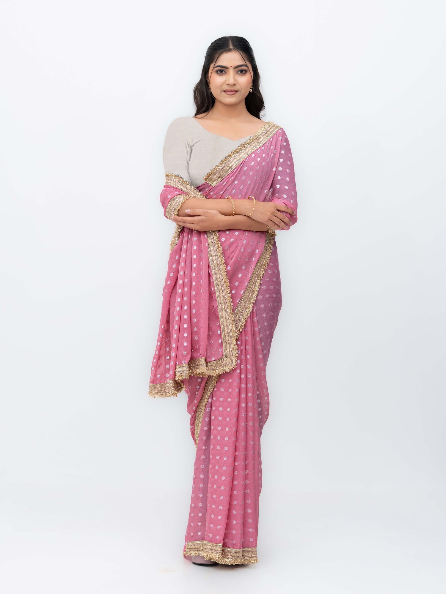 Pink Chiffon Georgette Butti Print  Saree
