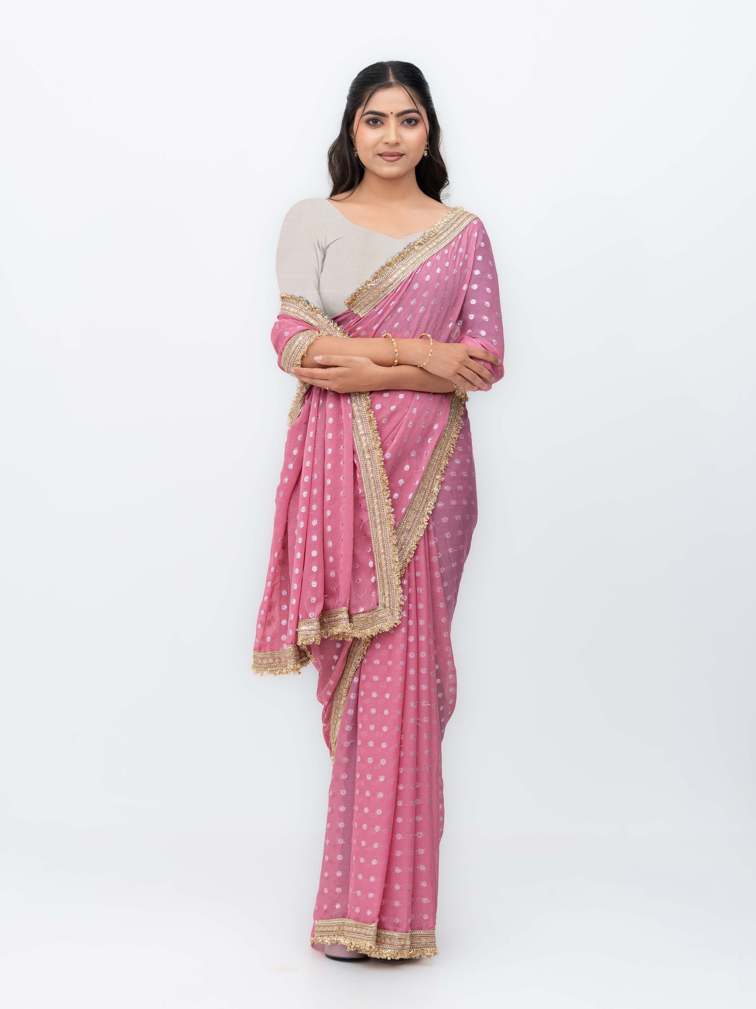 Pink Chiffon Georgette Butti Print  Saree