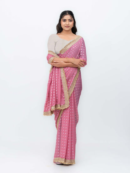 Pink Chiffon Georgette Butti Print  Saree
