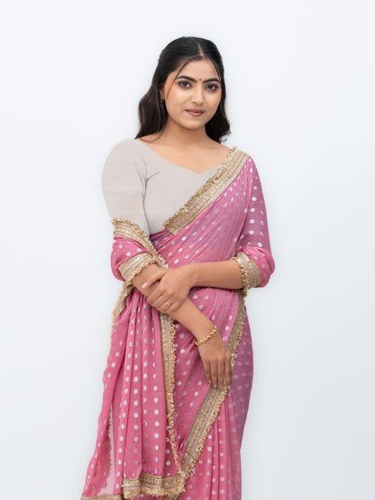 Pink Chiffon Georgette Butti Print  Saree