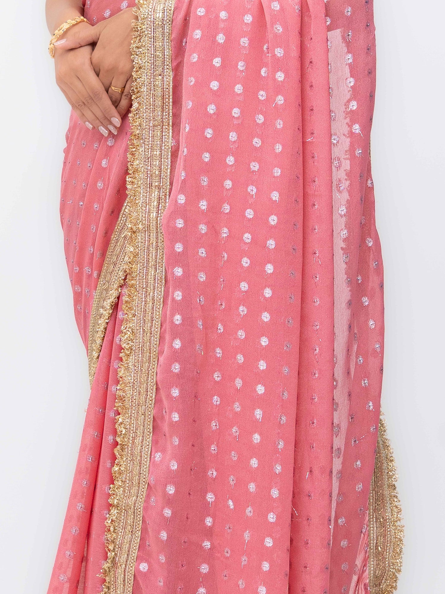 Peach Chiffon Georgette Butti Print  Saree