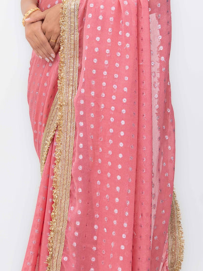 Peach Chiffon Georgette Butti Print  Saree