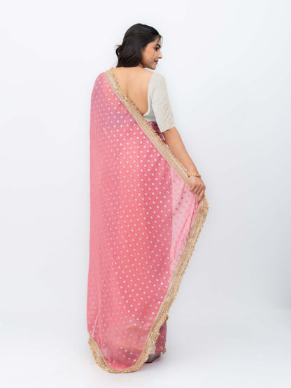 Peach Chiffon Georgette Butti Print  Saree