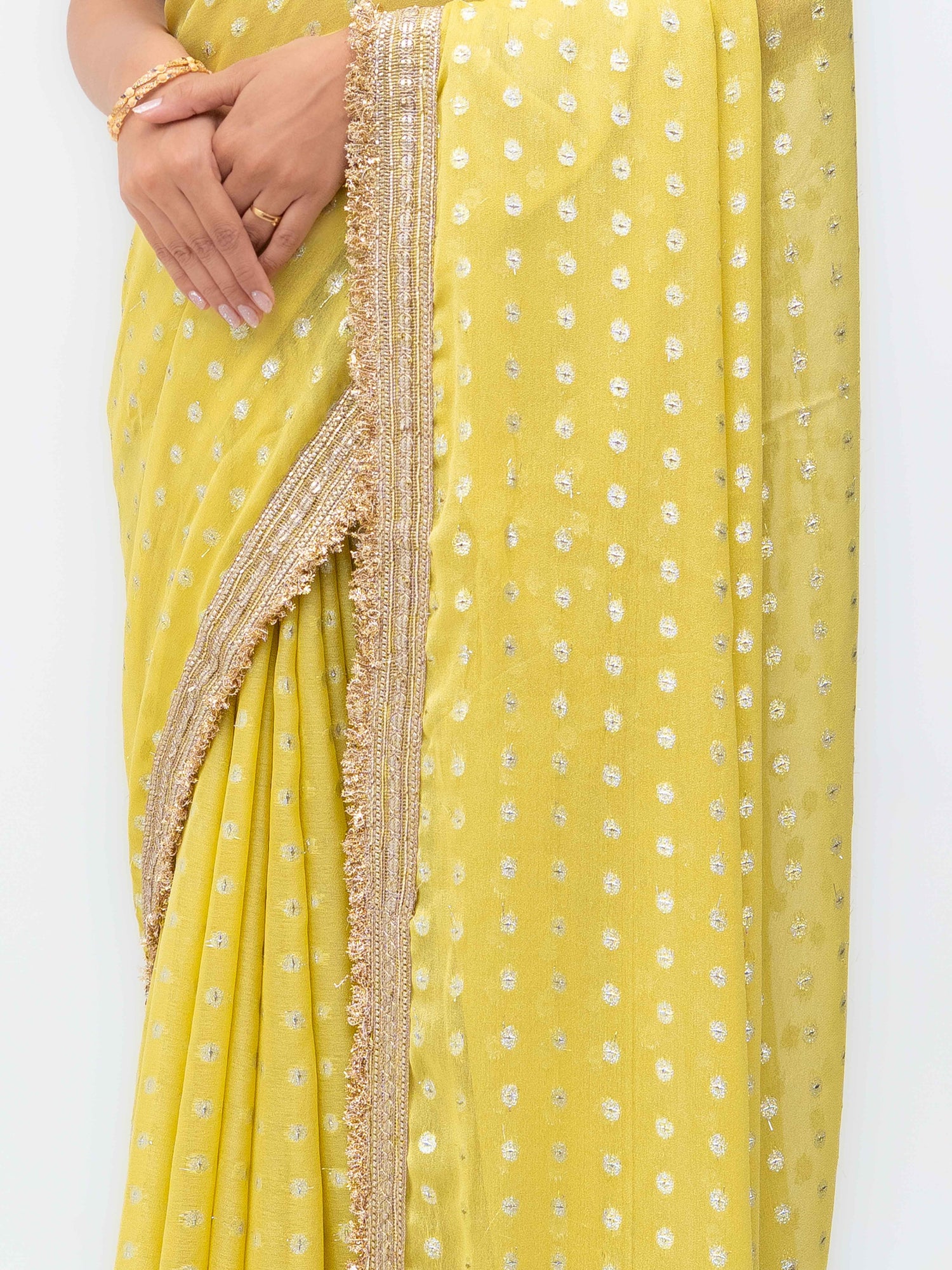 Yellow Chiffon Georgette Butti Print  Saree