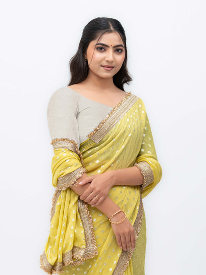 Yellow Chiffon Georgette Butti Print  Saree