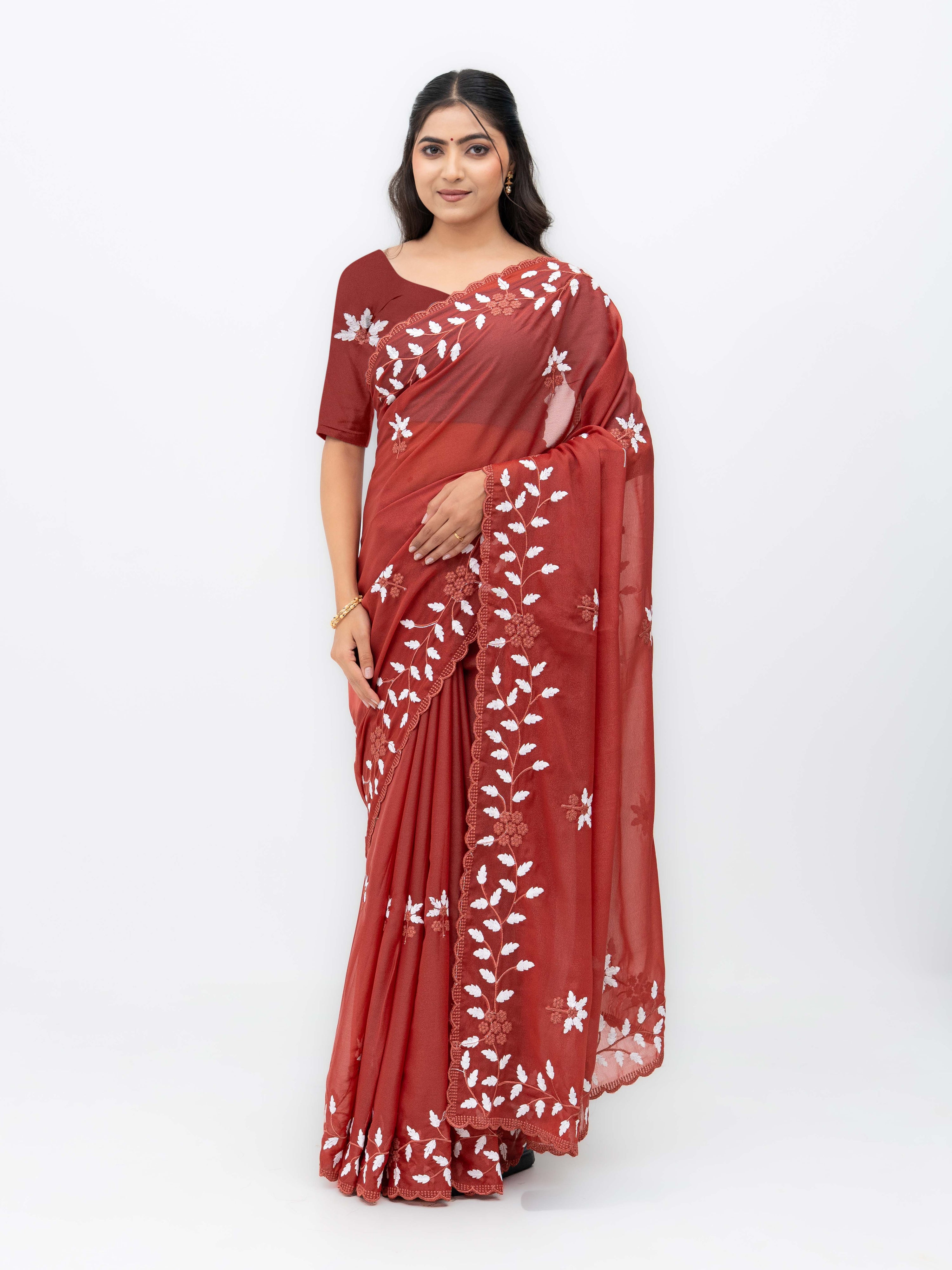 Rust Pink Georgette Saree