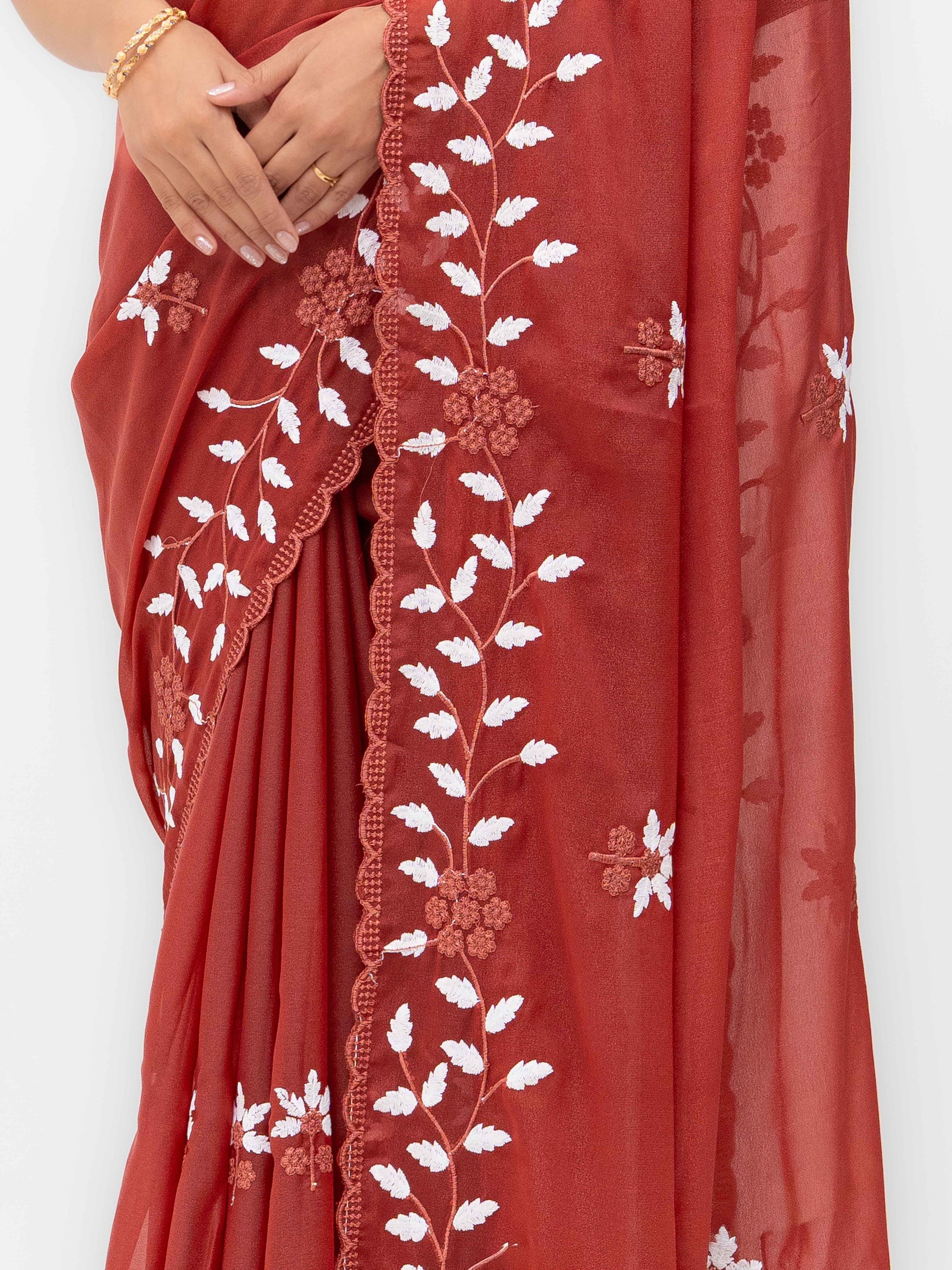 Rust Pink Georgette Saree