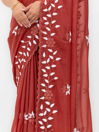 Rust Pink Georgette Saree