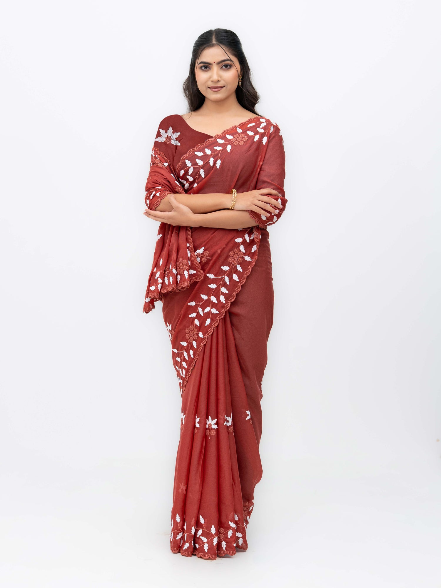 Rust Pink Georgette Saree
