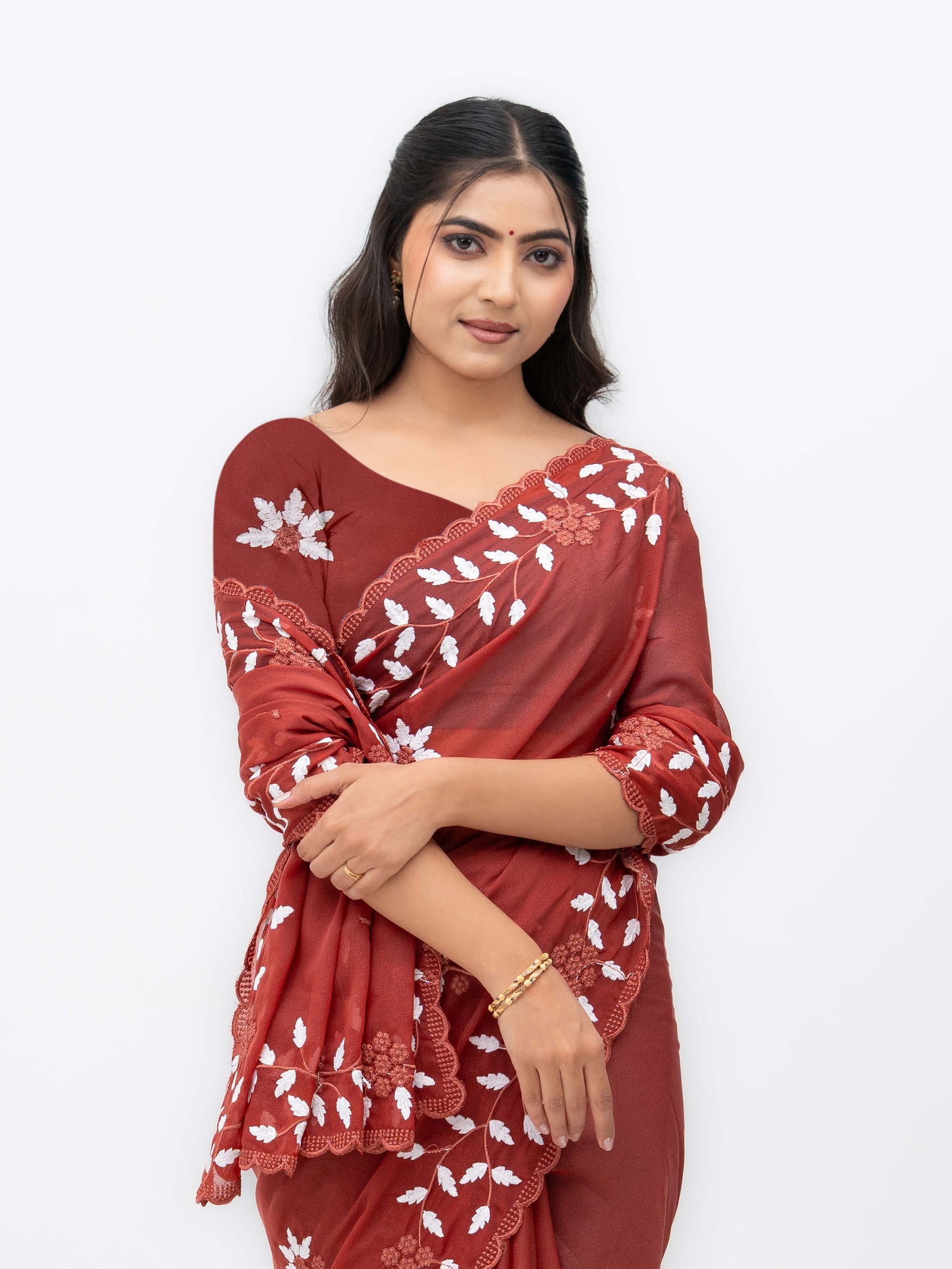 Rust Pink Georgette Saree