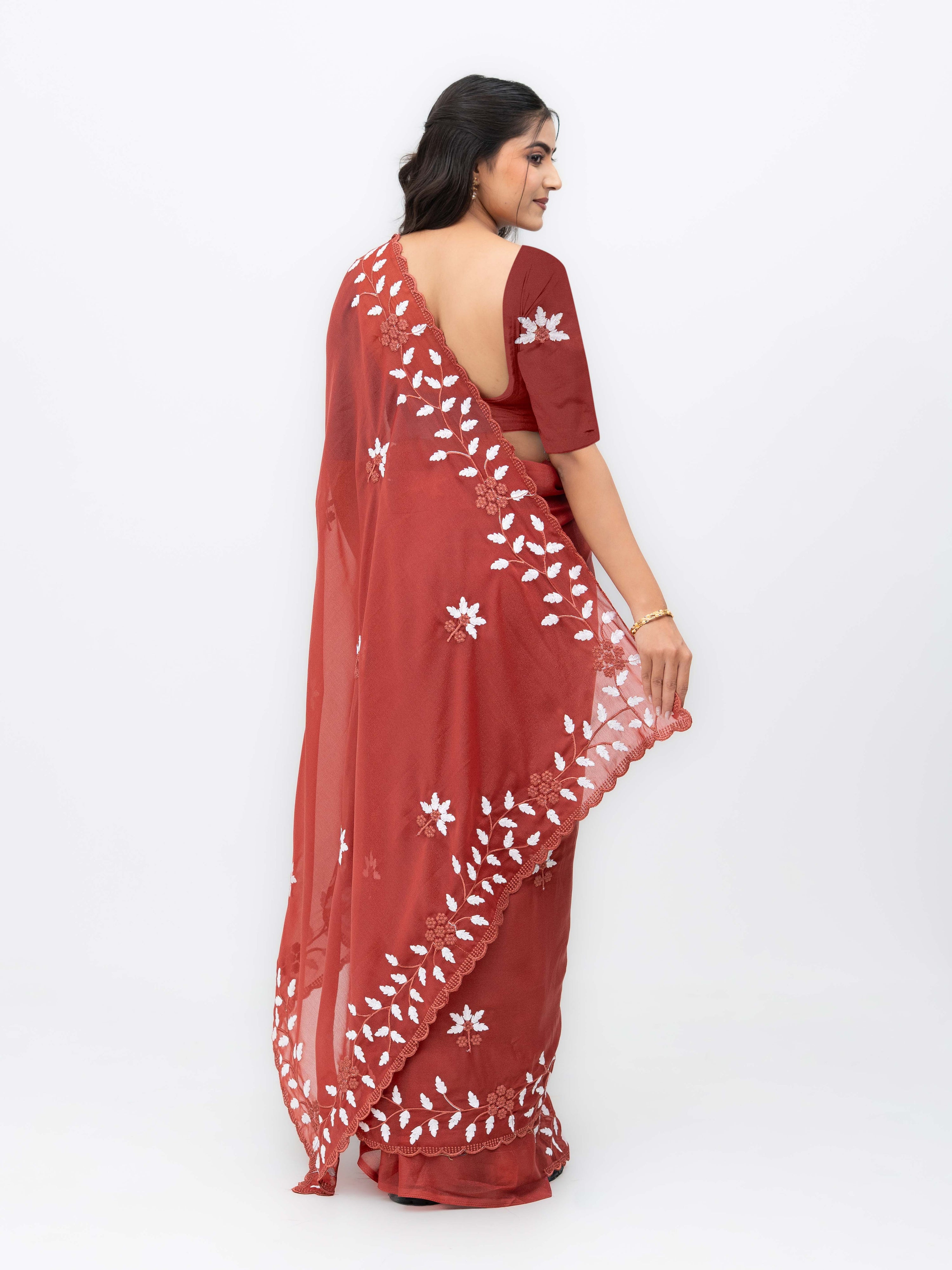 Rust Pink Georgette Saree