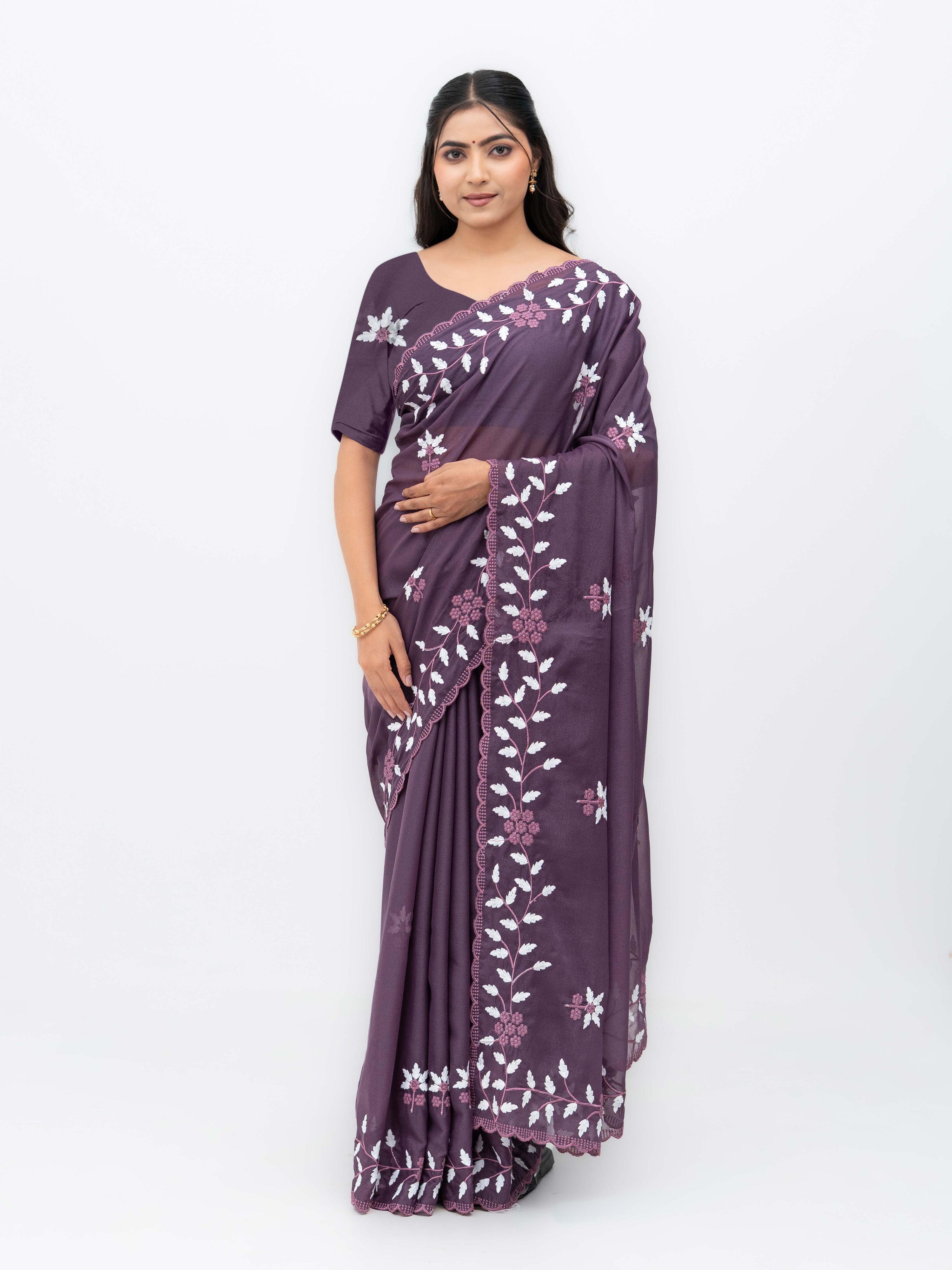 Wine Purple Georgette Saree