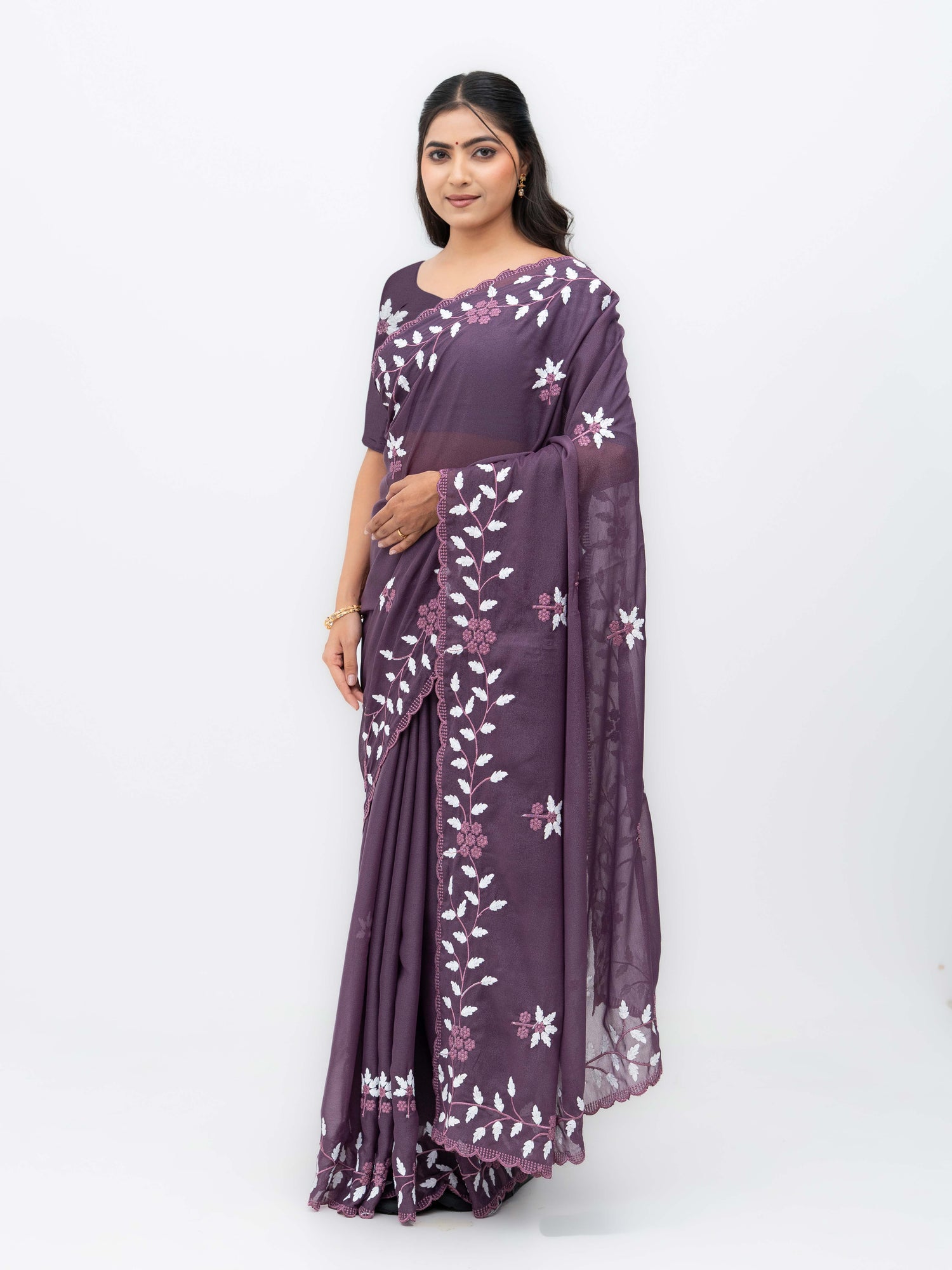 Wine Purple Georgette Saree