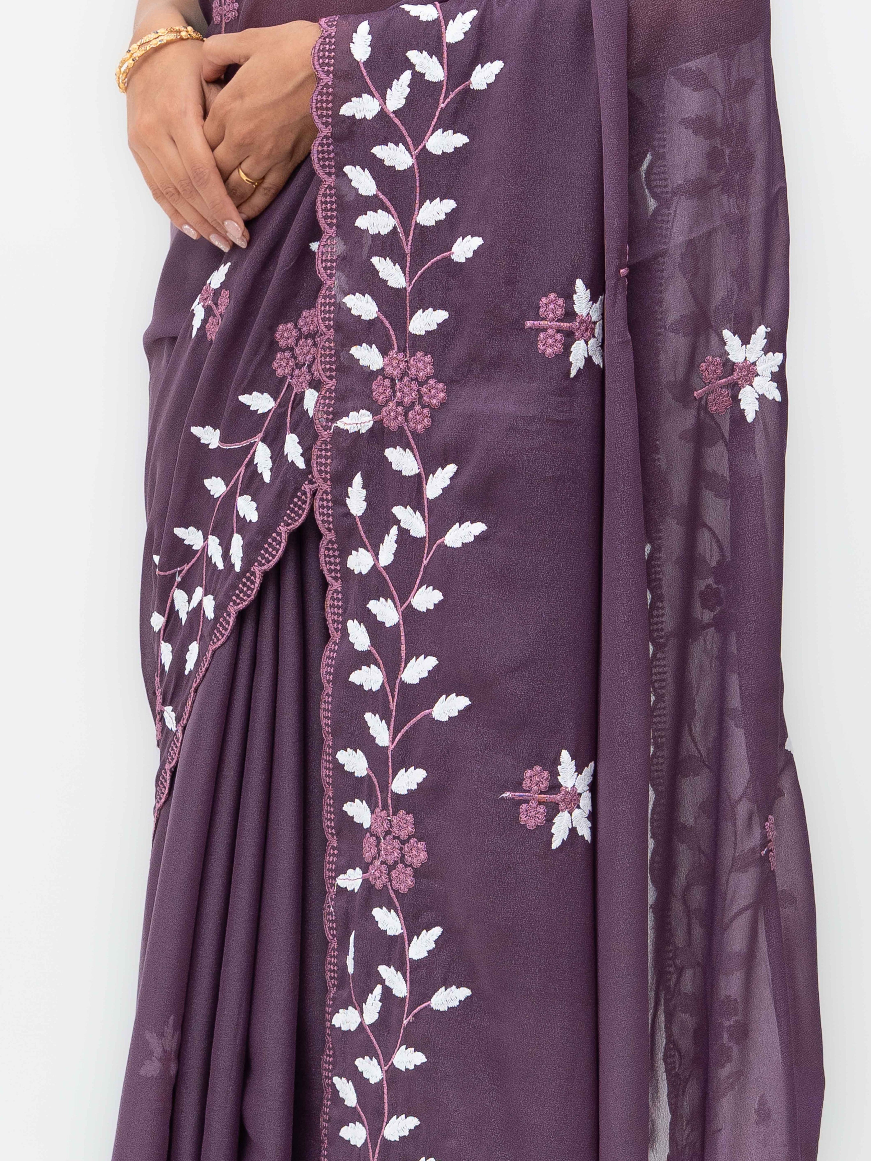 Wine Purple Georgette Saree