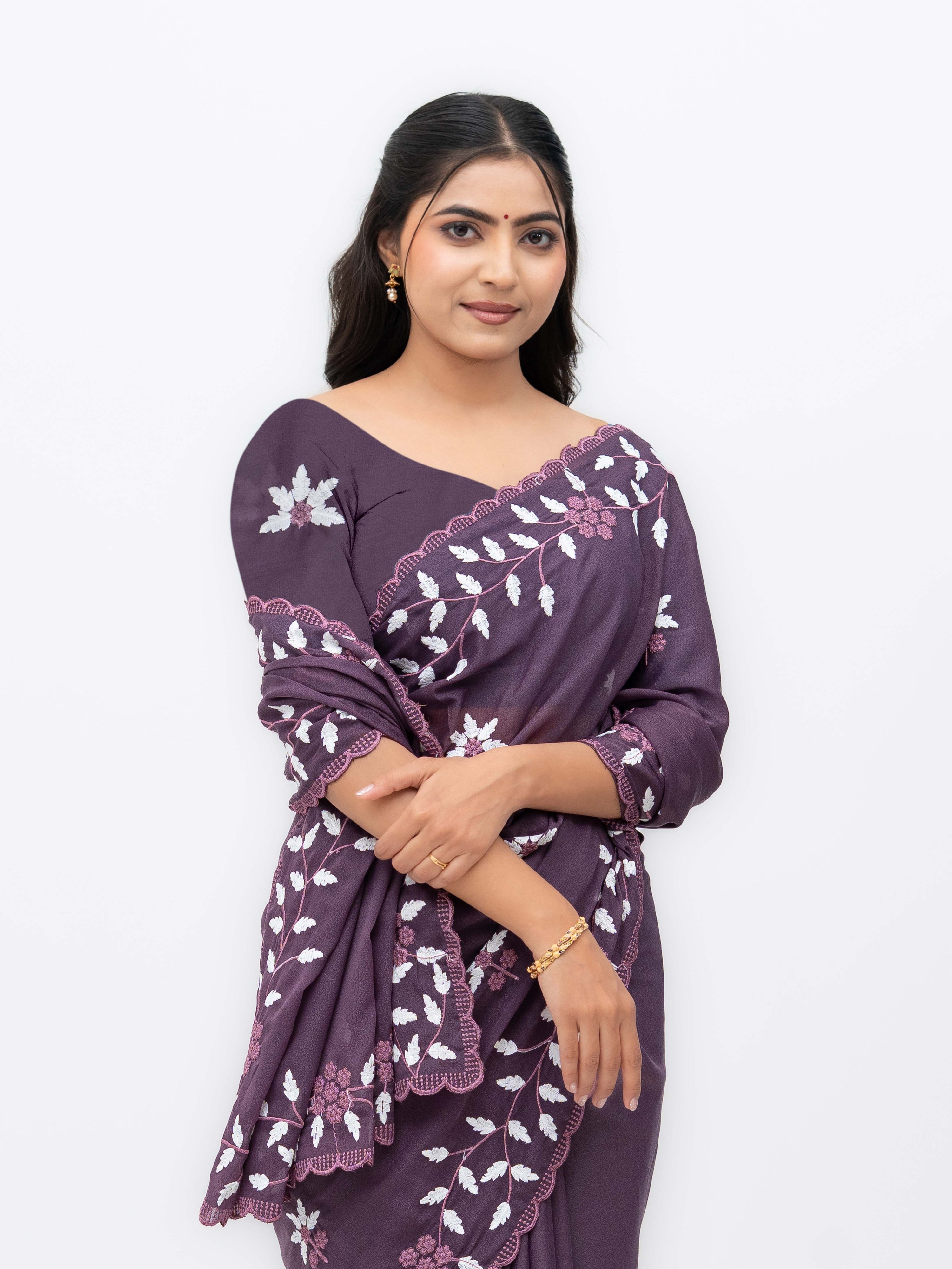 Wine Purple Georgette Saree