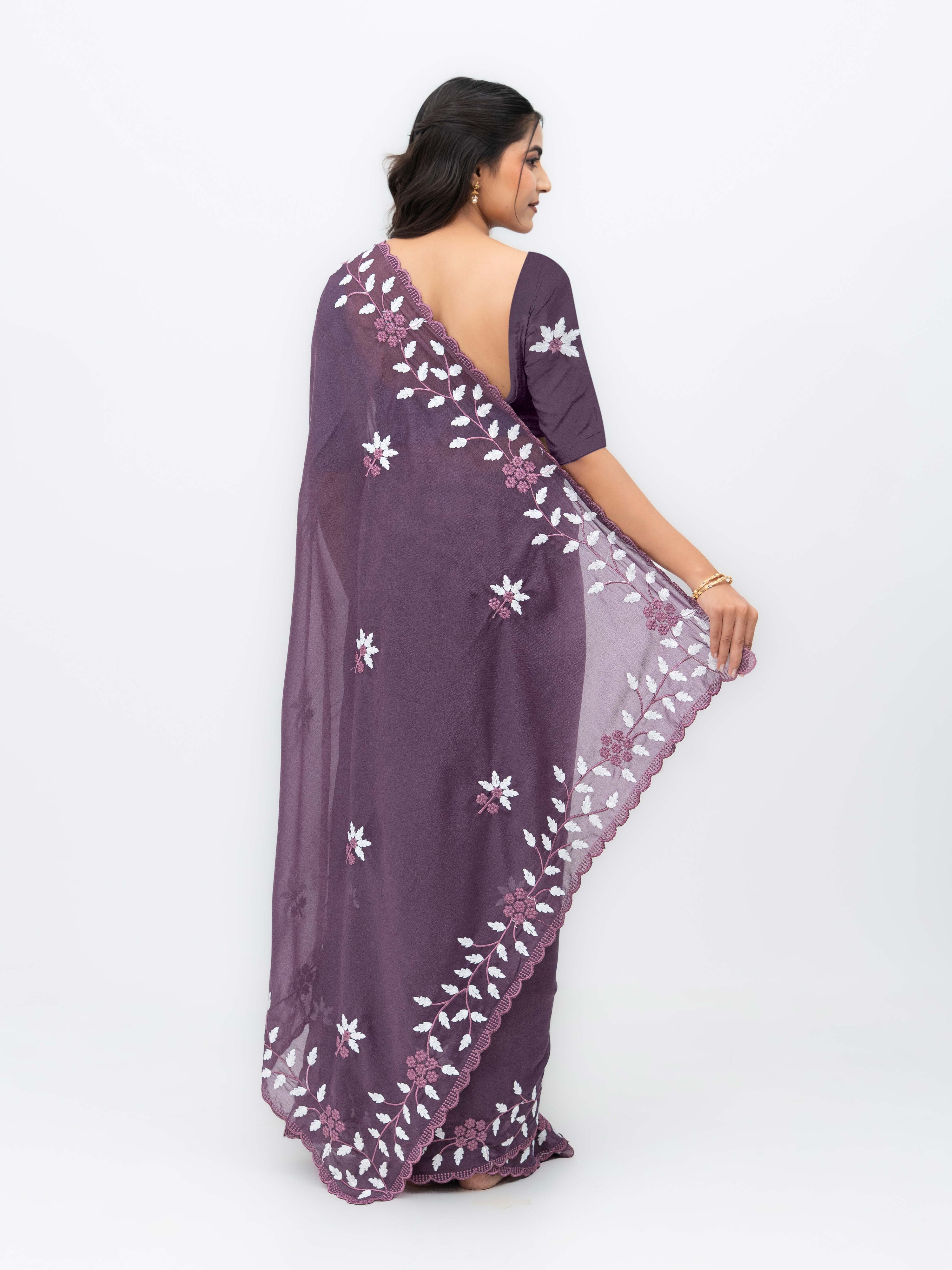Wine Purple Georgette Saree