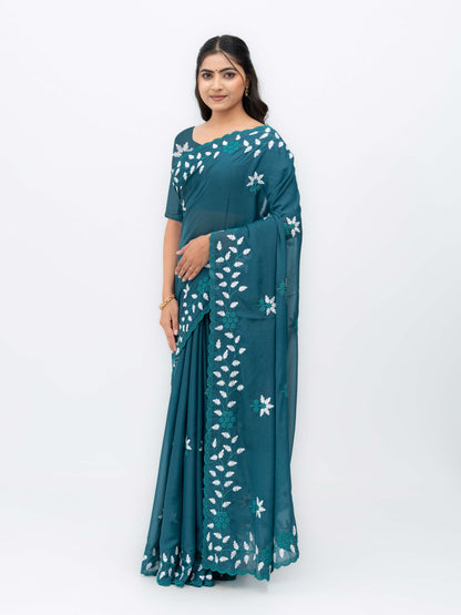 Blue Georgette Saree