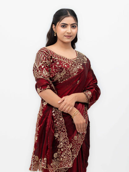 Maroon Jimmi Choo Saree