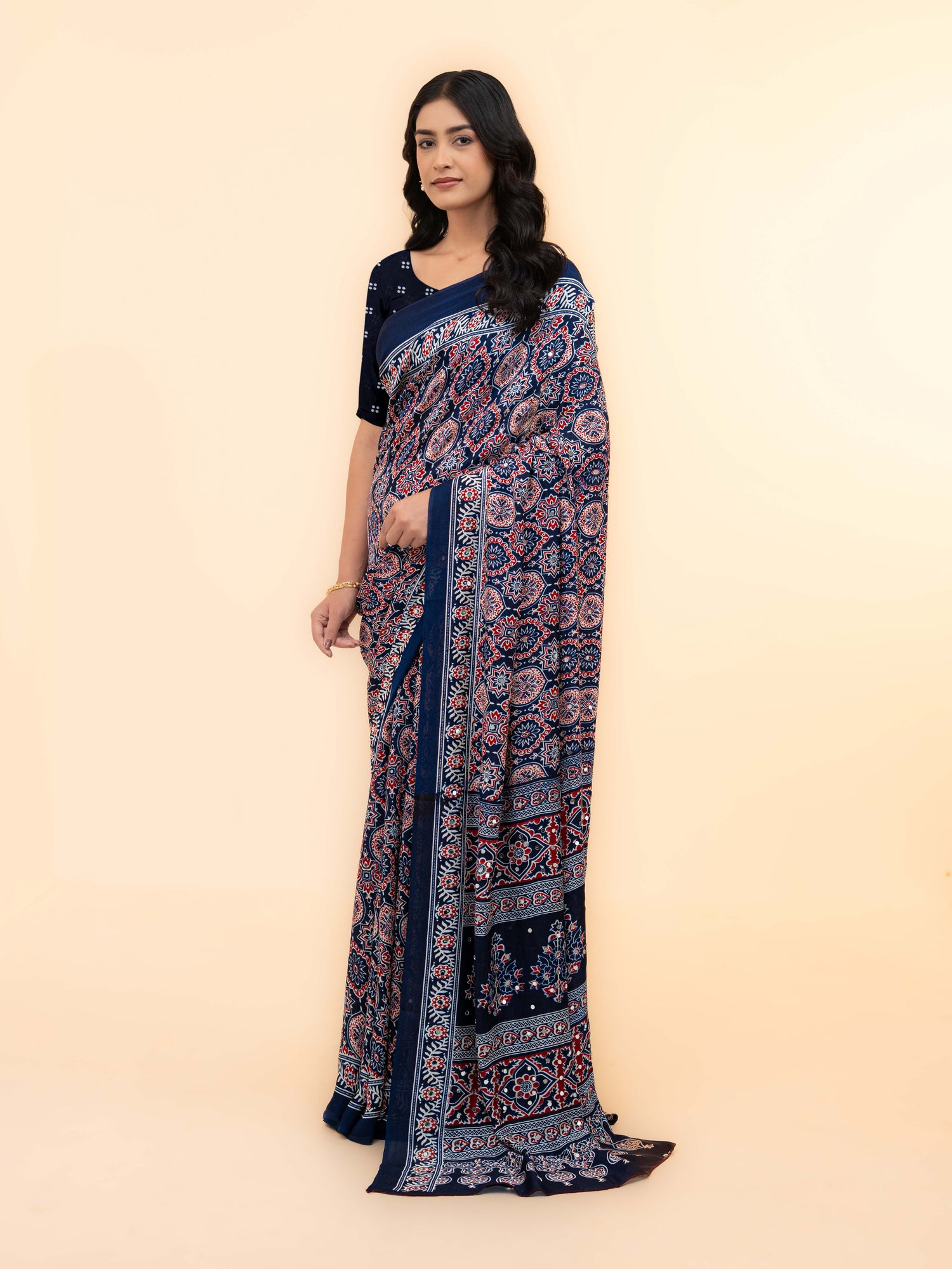 Navy Blue Crepe Silk Saree