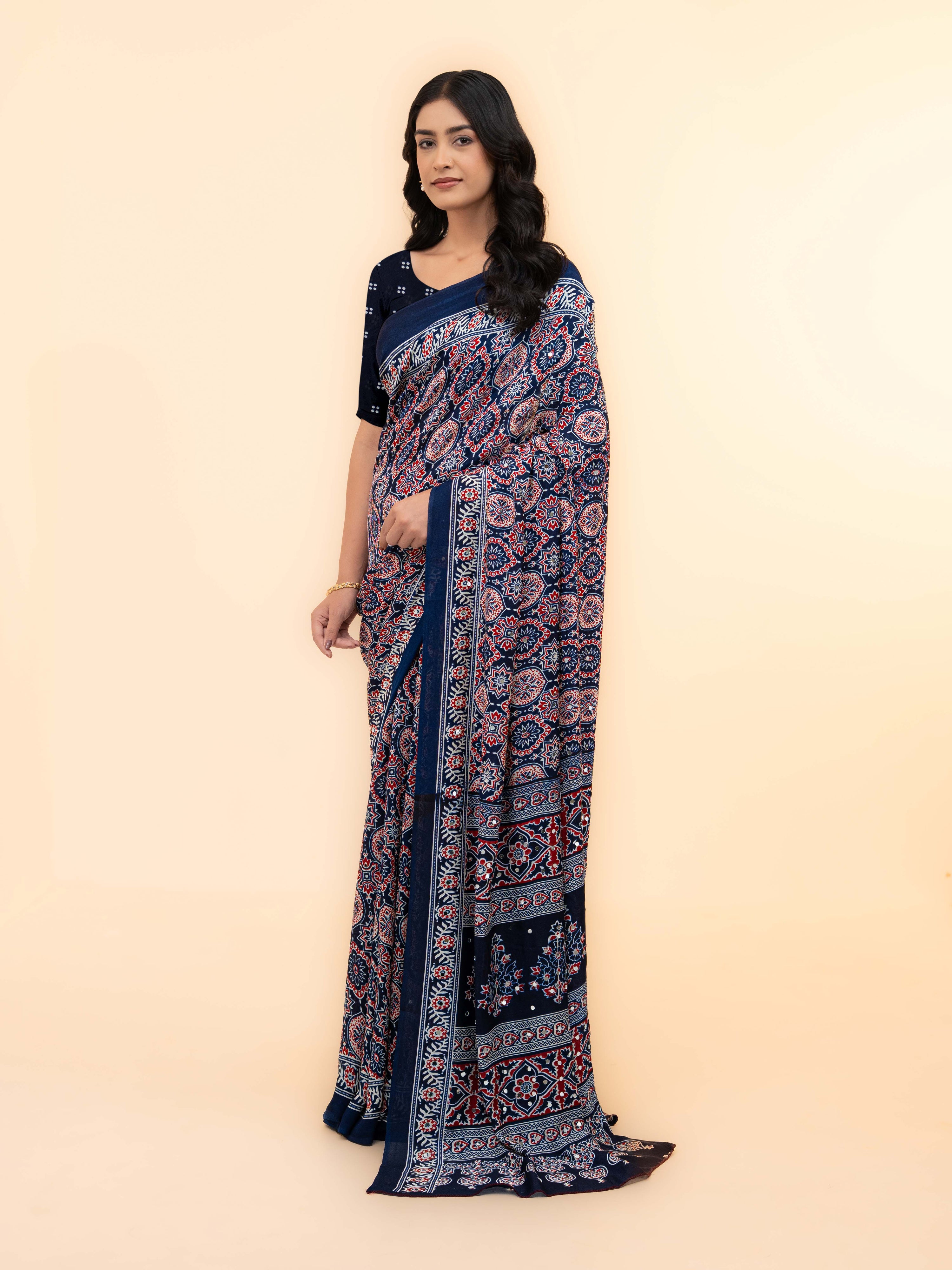 Navy Blue Crepe Silk Saree