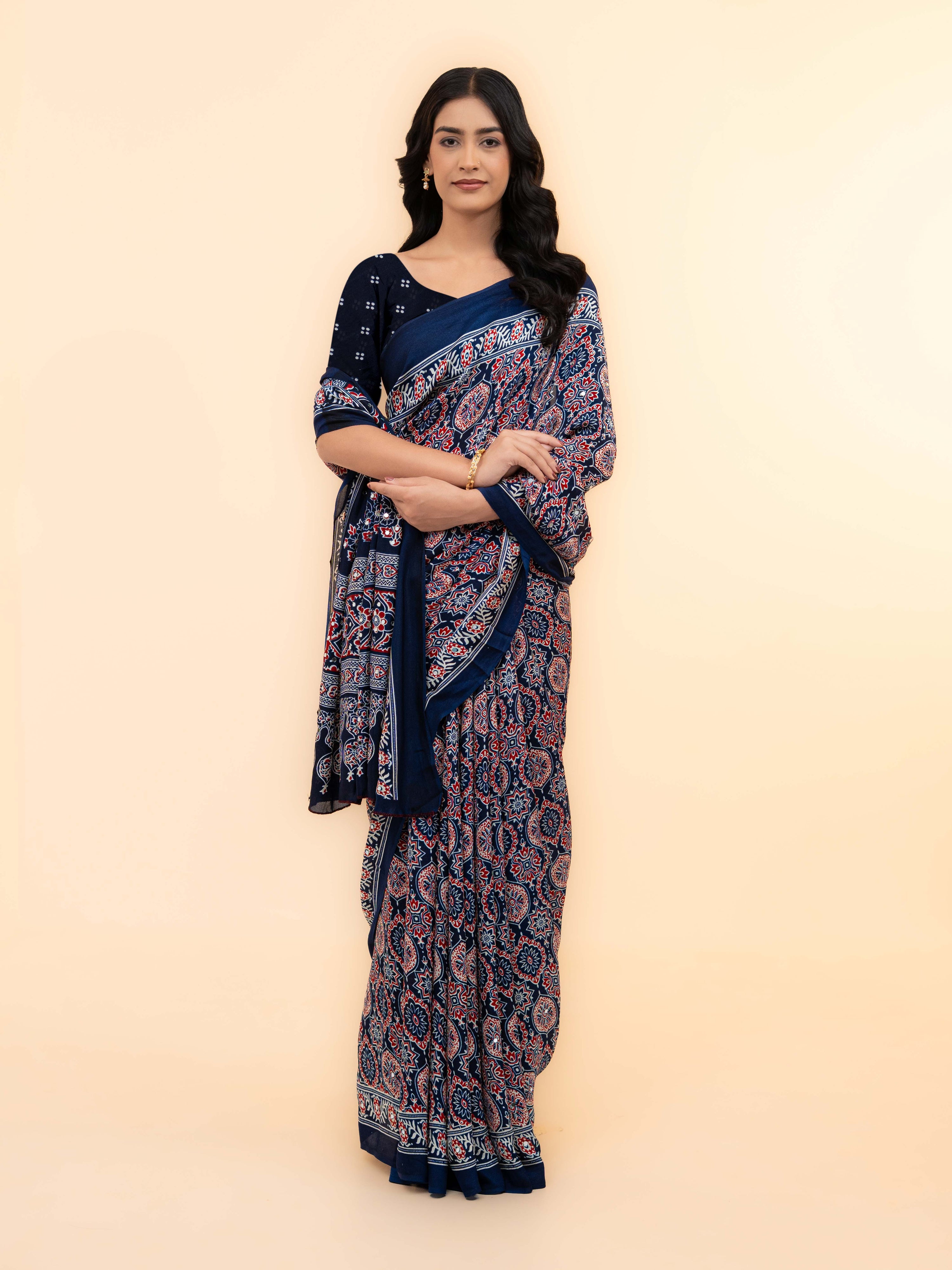 Navy Blue Crepe Silk Saree