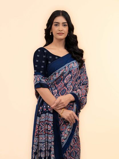 Navy Blue Crepe Silk Saree