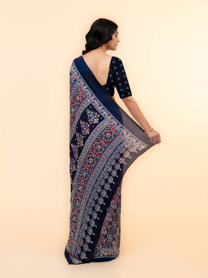 Navy Blue Crepe Silk Saree