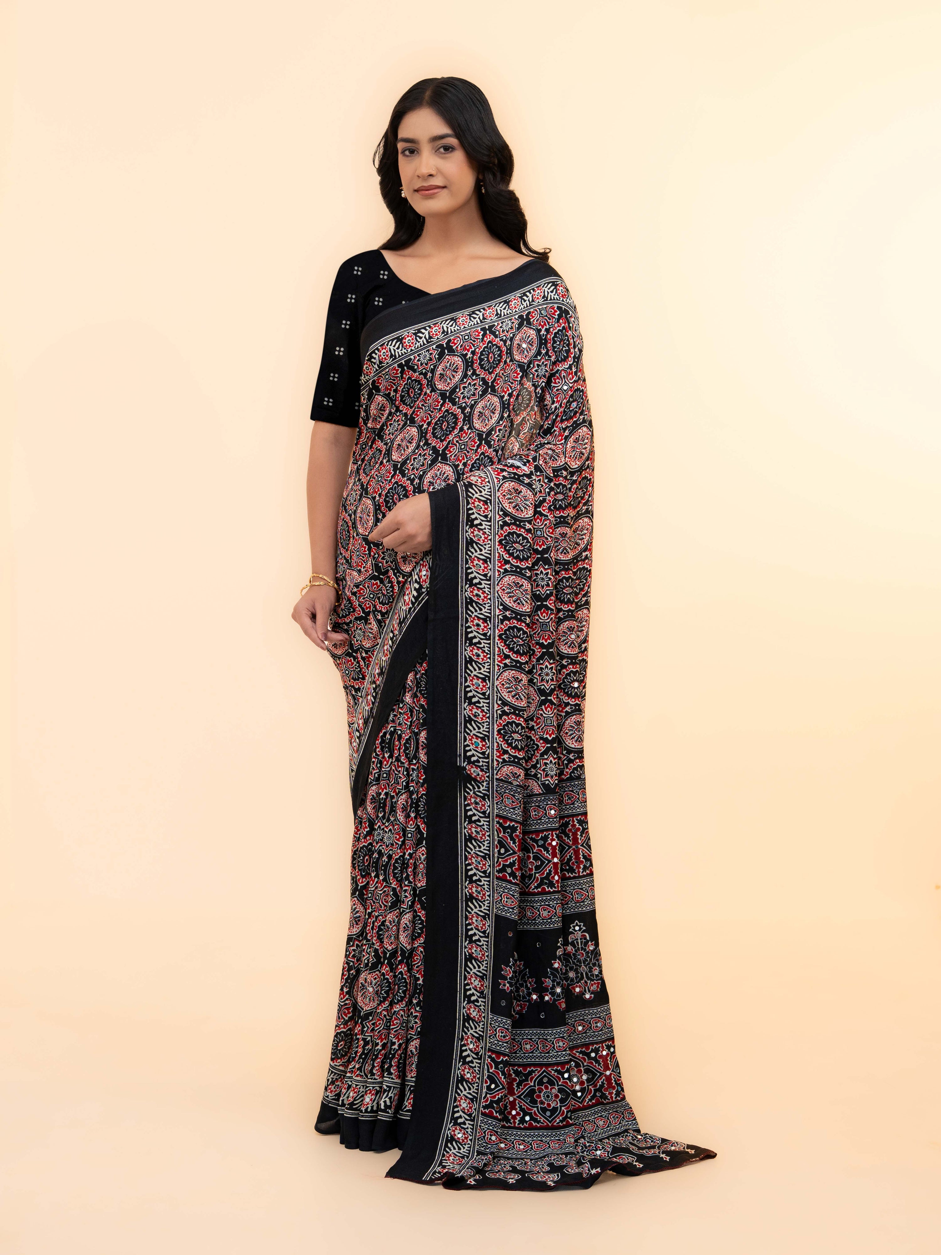 Black Crepe Silk Saree