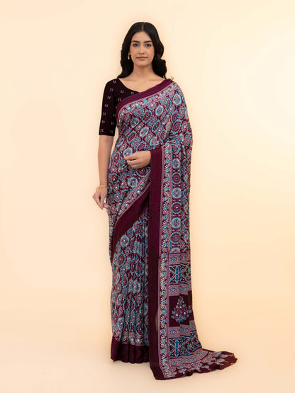Wine Crepe Silk Saree