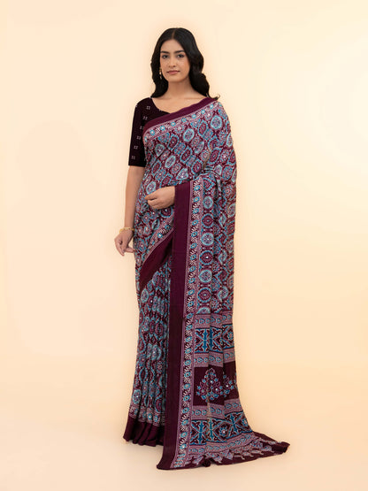 Wine Crepe Silk Saree