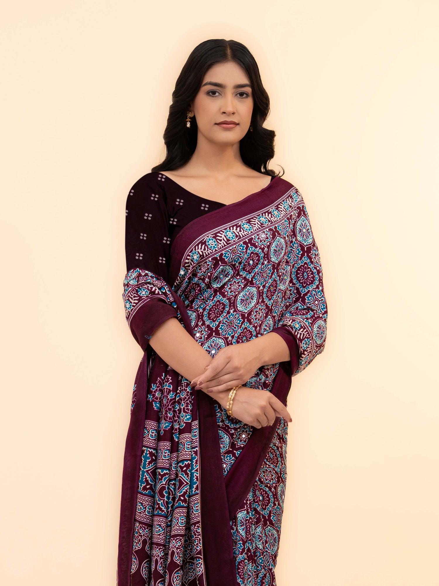 Wine Crepe Silk Saree