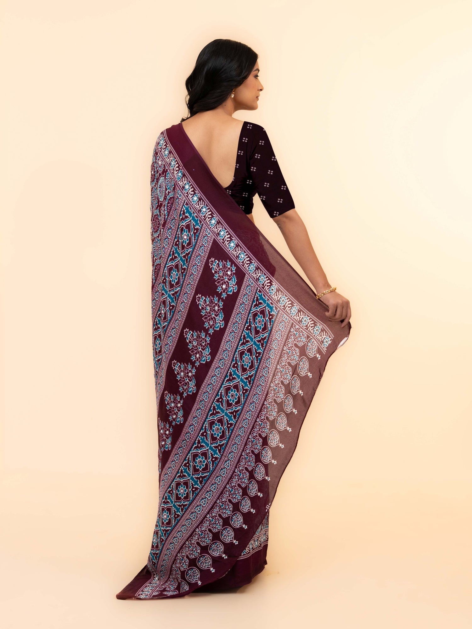 Wine Crepe Silk Saree
