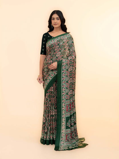 Green Crepe Silk Saree