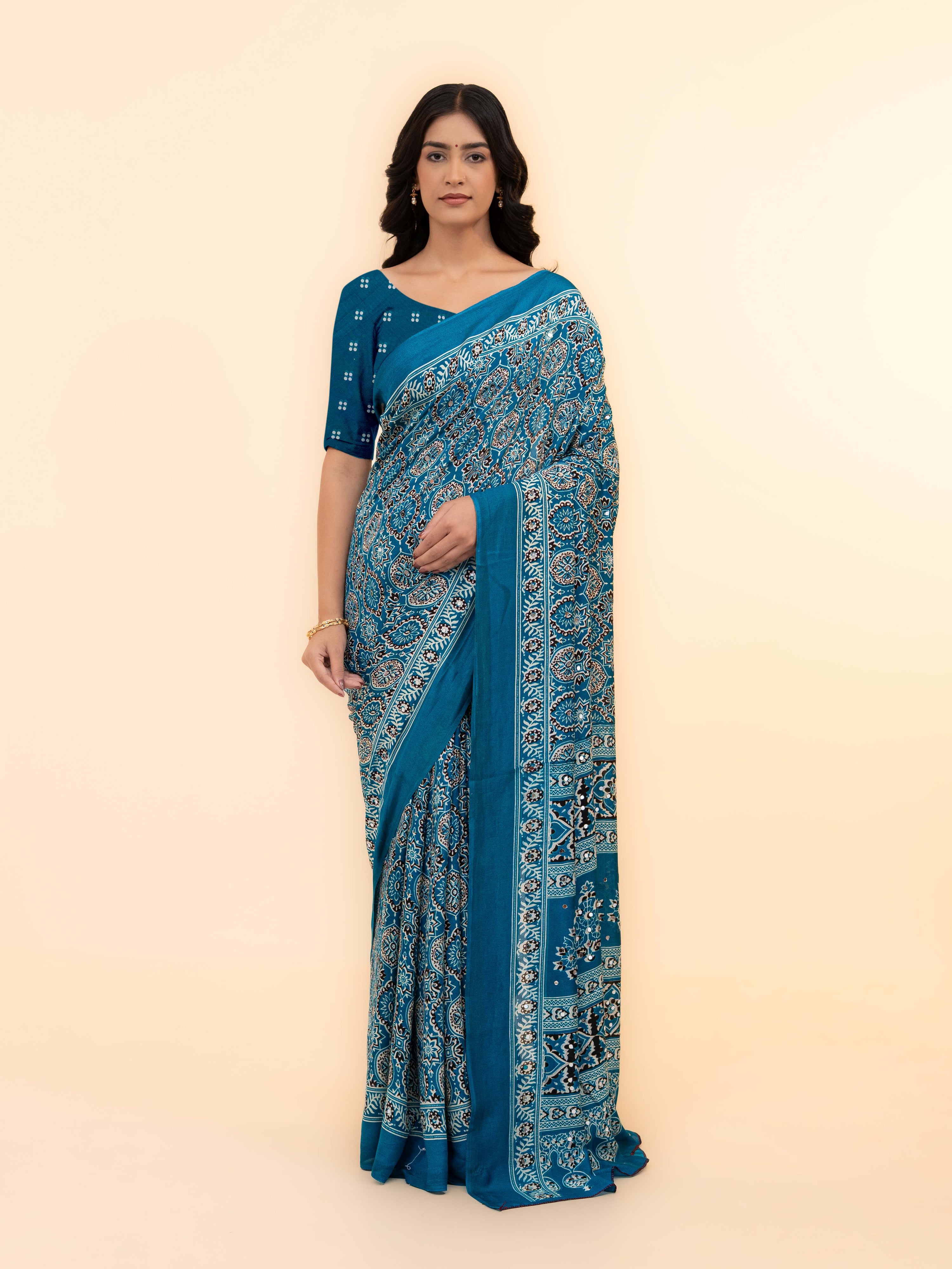 Blue Crepe Silk Saree