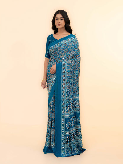 Blue Crepe Silk Saree