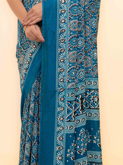 Blue Crepe Silk Saree