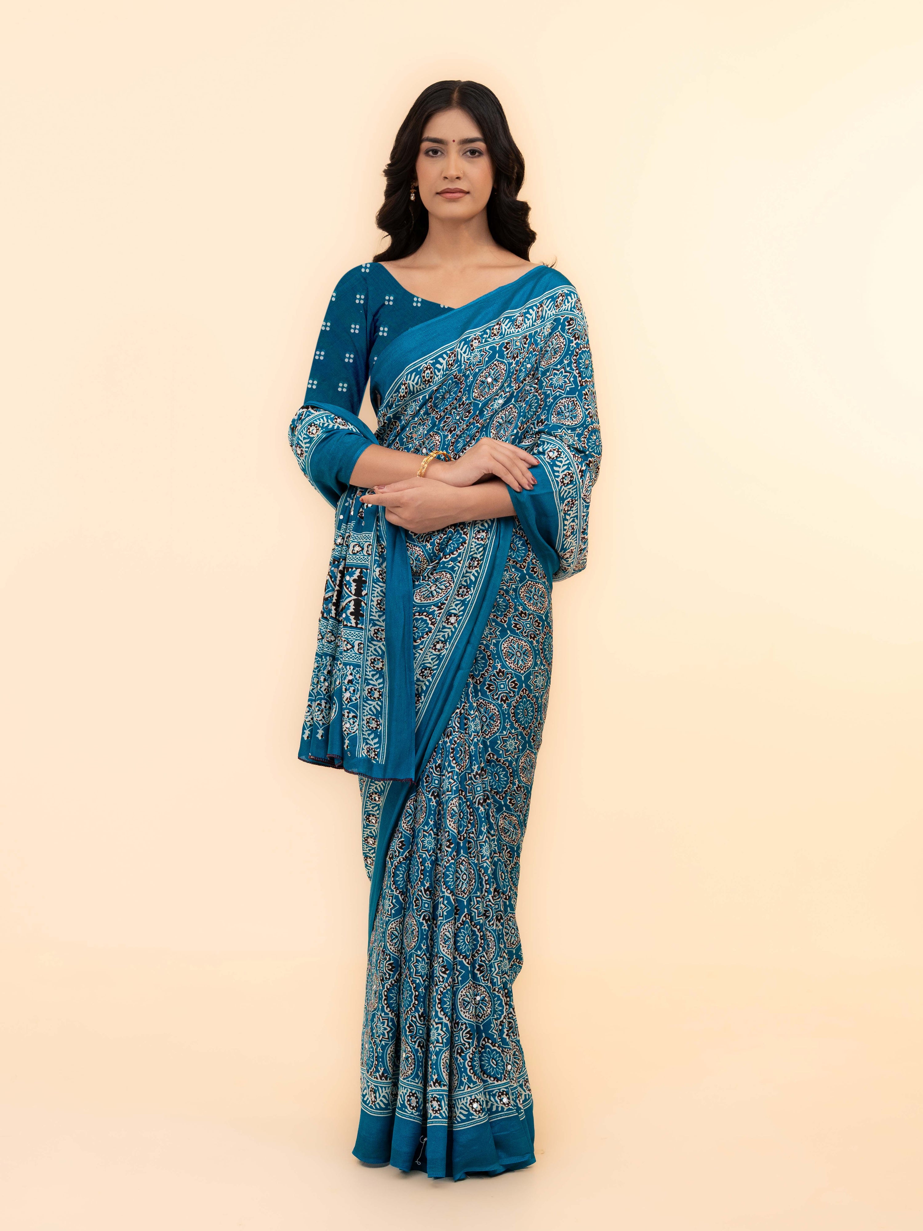 Blue Crepe Silk Saree