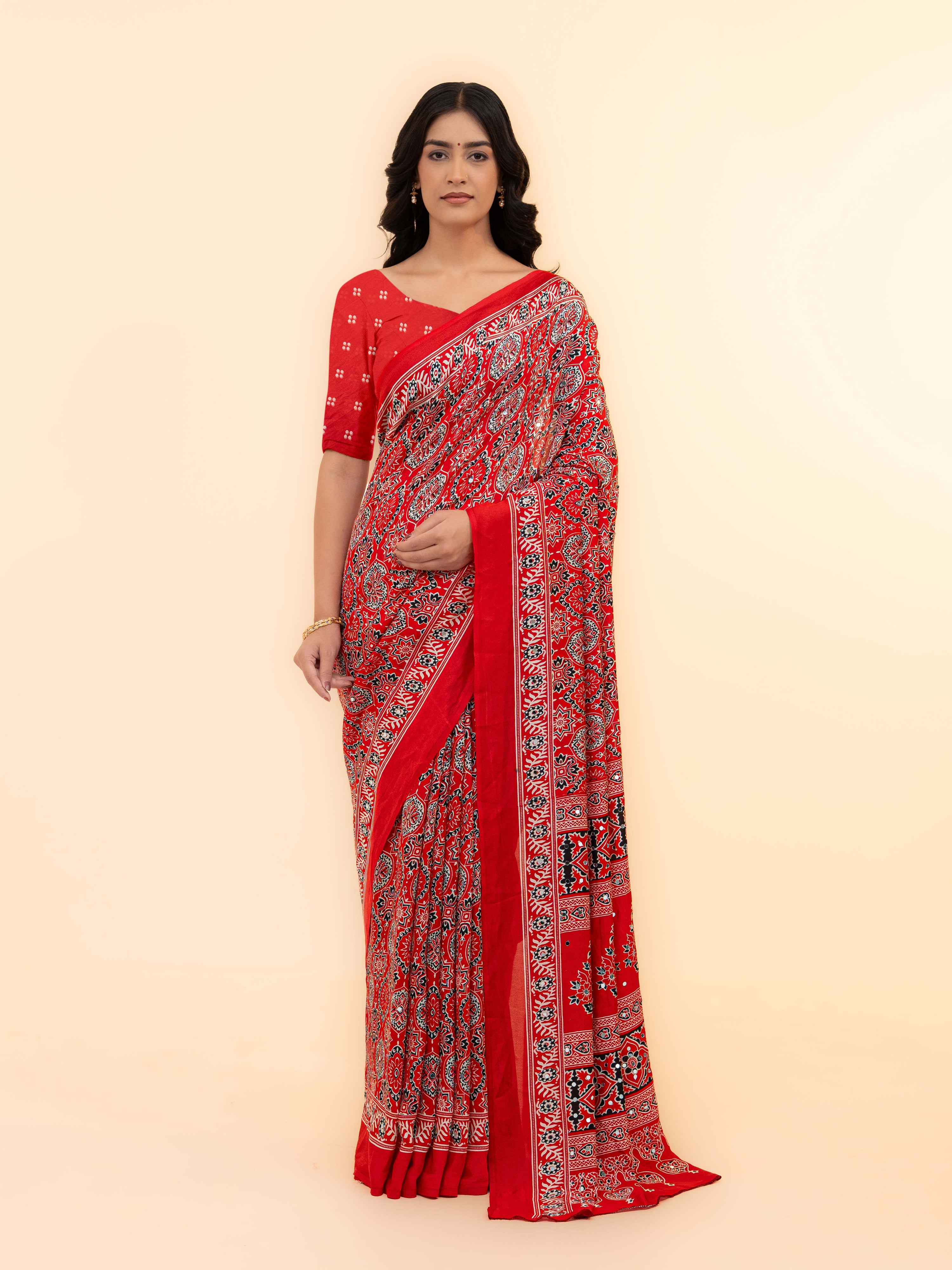 Red Crepe Silk Saree