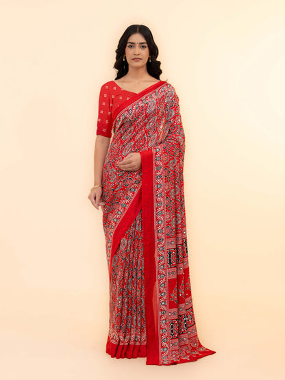 Red Crepe Silk Saree