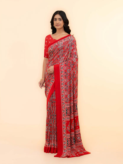 Red Crepe Silk Saree